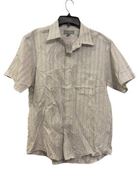 Evergreen Mens Short Sleeve Button-Up Shirt Beige Striped Size Large New With Ta